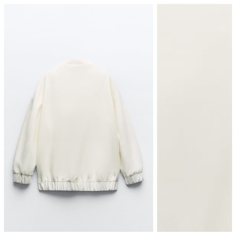 NWT. Zara Oyster White Long Bomber Jacket with Patch Pockets. Size S - Picture 6 of 10